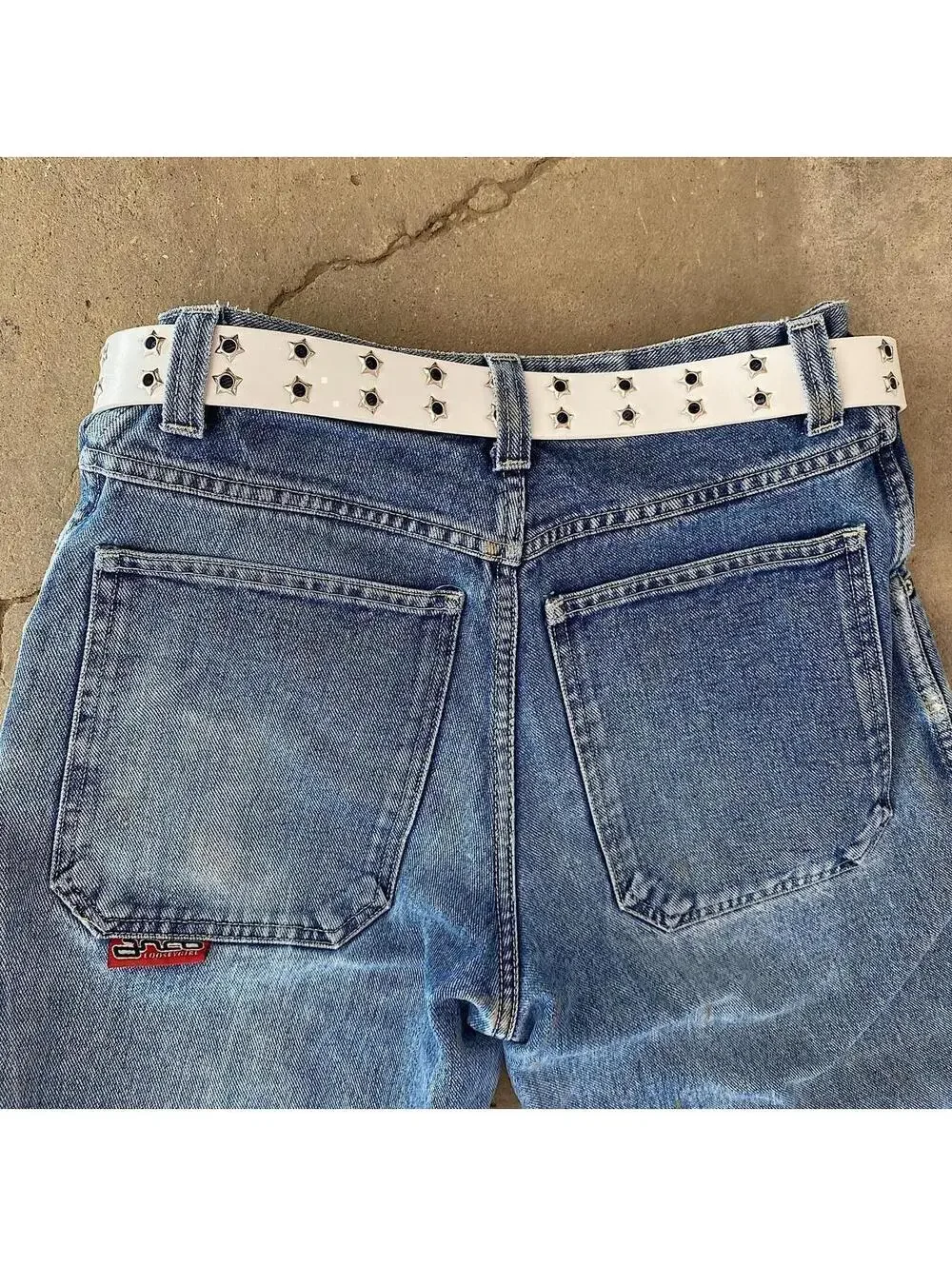 Y2k Cyber Western 2000s style studded punk goth white and silver belt. Great